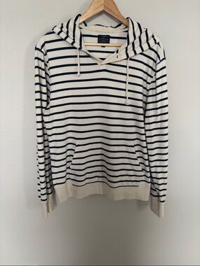 J. Crew Authentic Fleece Cream & Navy Striped Nautical Pullover Hoodie Size M